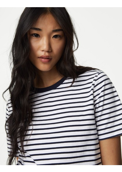 Saf Pamuklu Kısa Kollu Çizgili T-Shirt fiyatları