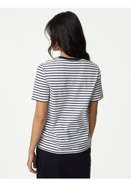 Saf Pamuklu Kısa Kollu Çizgili T-Shirt modelleri
