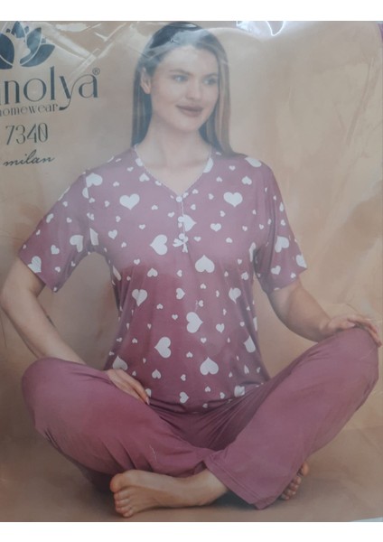 Milan Kısa Kol Kalpli Bayan Pijama Takımı