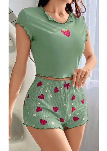 Çilek Desenli Şort Alt Üst Takım