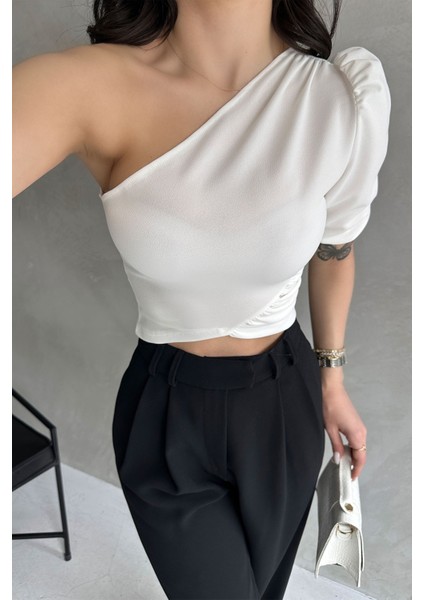 Tek Omuz Prenses Kol Crep Bluz fırsatları