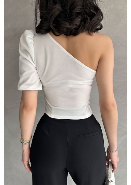 Tek Omuz Prenses Kol Crep Bluz indirimleri