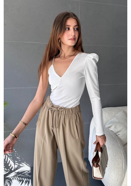 Tek Omuz Tül Detaylı Crep Bluz fırsatları