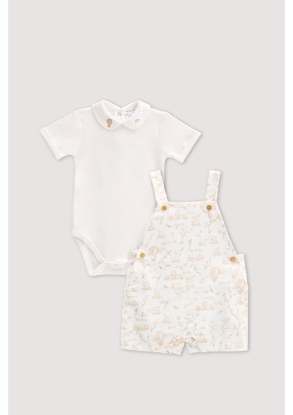 Salopet & Nakışlı Body Seti - Toile De Jouy / Bej
