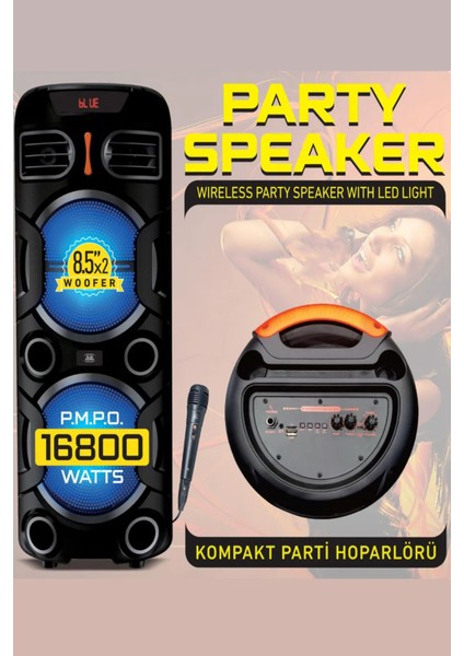 Büyük Boy Bluetooth Hoparlör Pmp0 16800W Speaker 8.5x2 Woofer Mikrofonlu Parti Boy Hoparlör Karaoke fiyatları