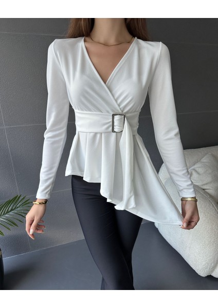 Asimetrik Kesim Kemer Detaylı Bluz modelleri