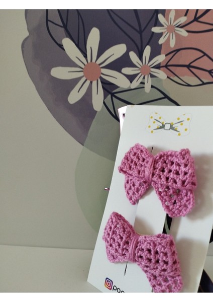 2'li Set Örgü Fiyonk Toka - Koyu Pembe - Organik & El Yapımı fiyatları