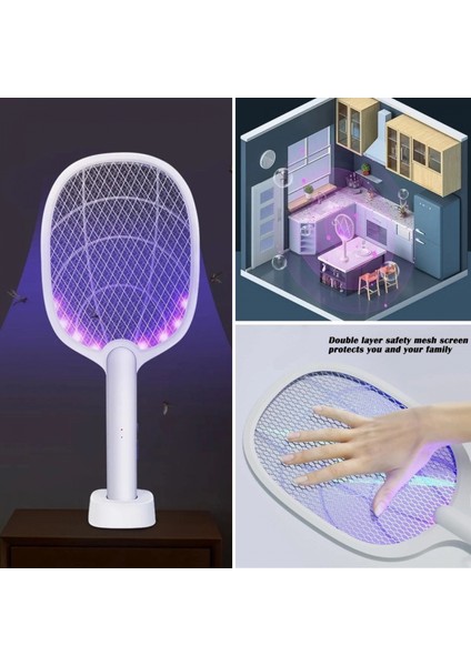Şarjlı Sinek Öldürücü Masaüstü Standlı,mor Işık Sinek Kovucu Raket 5W (4887) modelleri