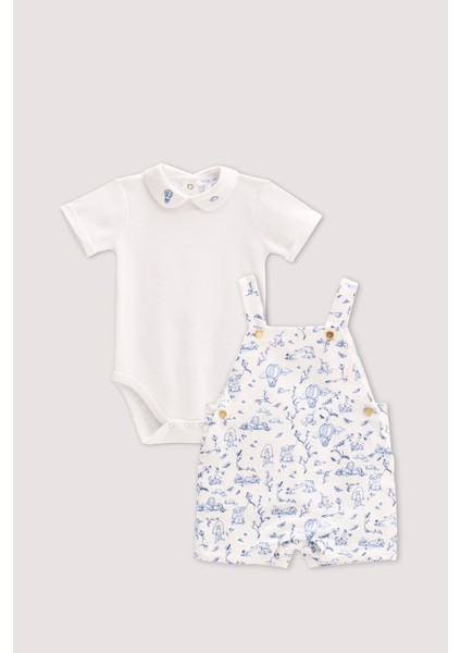 Salopet & Nakışlı Body Seti - Toile De Jouy / Mavi