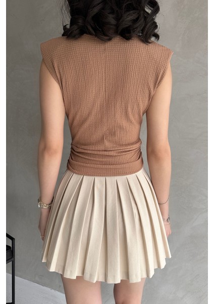 Omuzu Vatkalı Beli Kemerli Bürümcük Bluz fırsatları