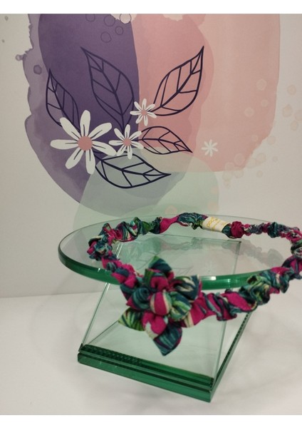 Çiçek Desenli Saç Bandı - Pembe - Organik & El Yapımı