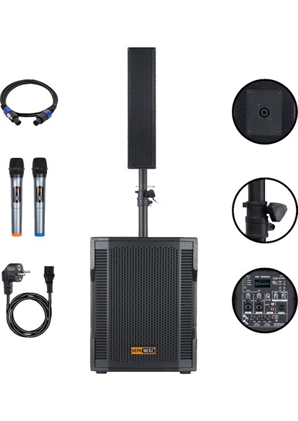 Handfest Line Array Mikrofonlu Ses Sistemi Aktif Subwoofer + Line Hoparlör 2000W