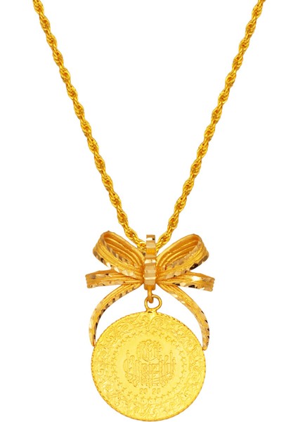 Yarım Altınlı 22 Ayar Fiyonklu Kolye