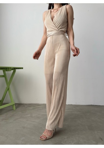 V Yaka Kuşaklı Krinkle Tulum fiyatları