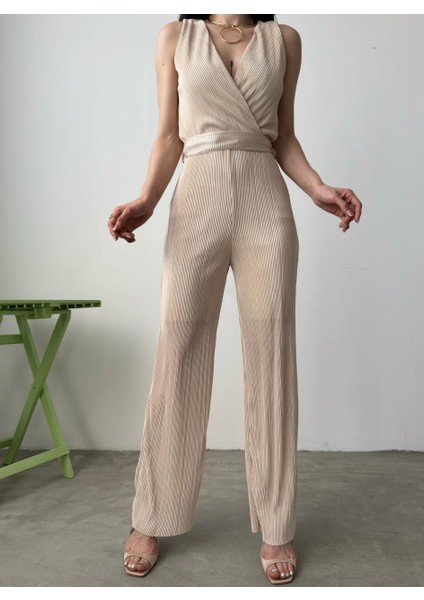 V Yaka Kuşaklı Krinkle Tulum modelleri