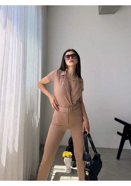 Yakalı Beli Kemerli Tulum indirimleri