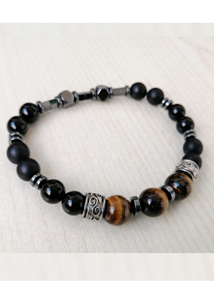 Kaplan Gözü Oniks Hematit Doğal Taş Bileklik Erkek Bileklik Mdbe1 fiyatları