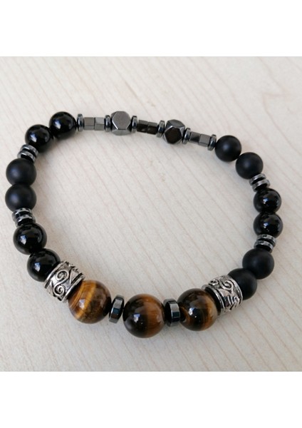 Kaplan Gözü Oniks Hematit Doğal Taş Bileklik Erkek Bileklik Mdbe1 modelleri