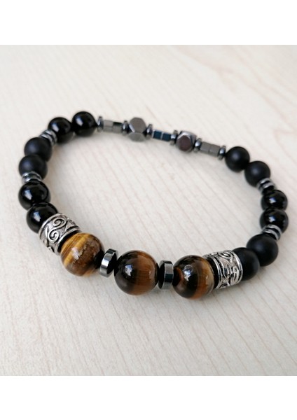 Kaplan Gözü Oniks Hematit Doğal Taş Bileklik Erkek Bileklik Mdbe1 fırsatları