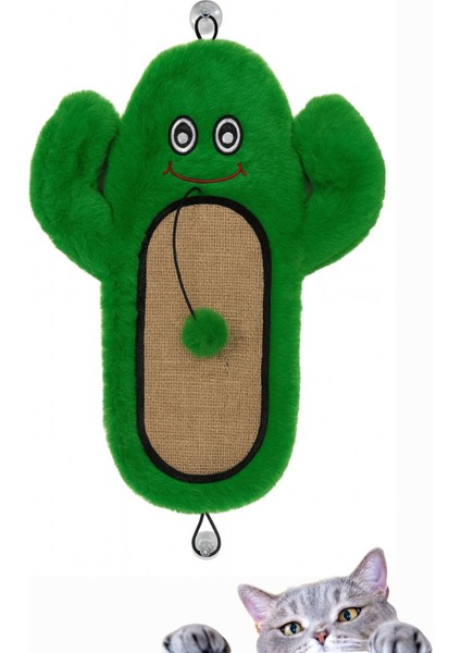 Kedi Tırmalama Matı Peluş Kaktüs Oyuncak Jüt Yüzey, Hışırtılı, Ponponlu ve Sabitlenebilir