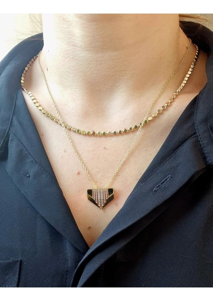 Premium Seri Paslanmaz Çelik Siyah Mine Detaylı Gold Kolye