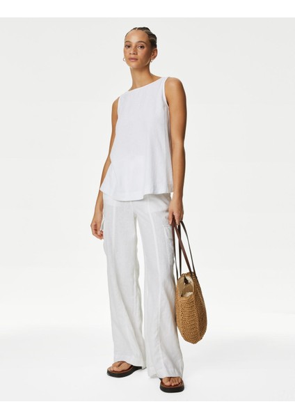 Yuvarlak Yaka Keten Bluz indirimleri