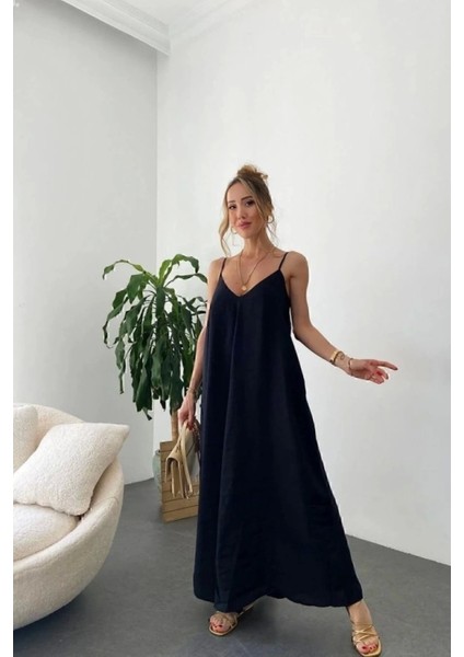 Kadın Ip Askılı V Yakalı Uzun Aerobin Elbise