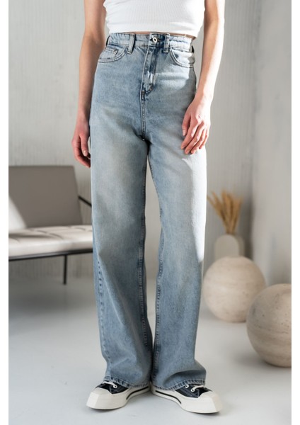 Kadın Mavi Baggy Jeans Yüksek Bel