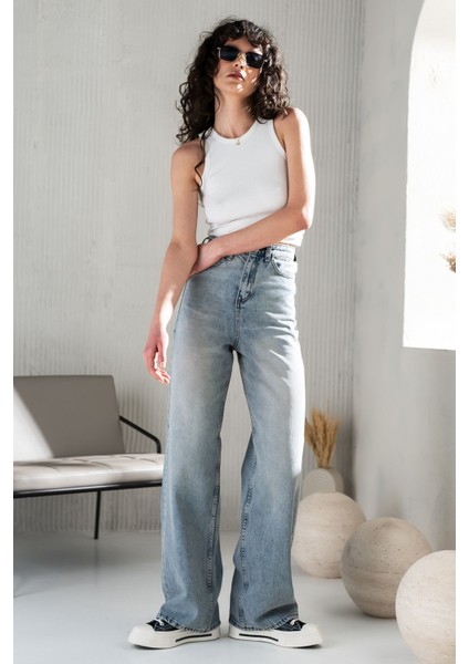 Kadın Mavi Baggy Jeans Yüksek Bel fiyatları