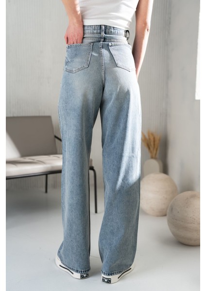 Kadın Mavi Baggy Jeans Yüksek Bel fırsatları