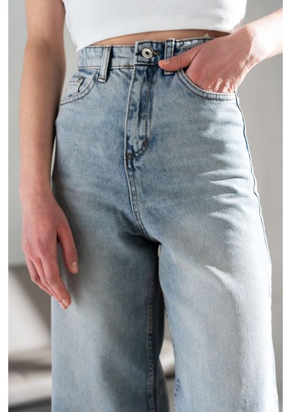 Kadın Mavi Baggy Jeans Yüksek Bel indirimleri
