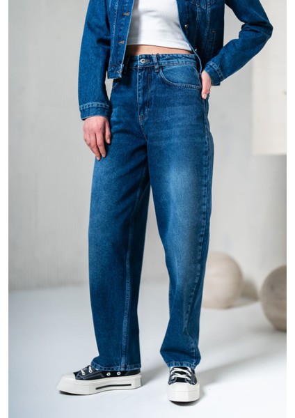 Kadın Lacivert Skater Jeans Yüksek Bel fırsatları