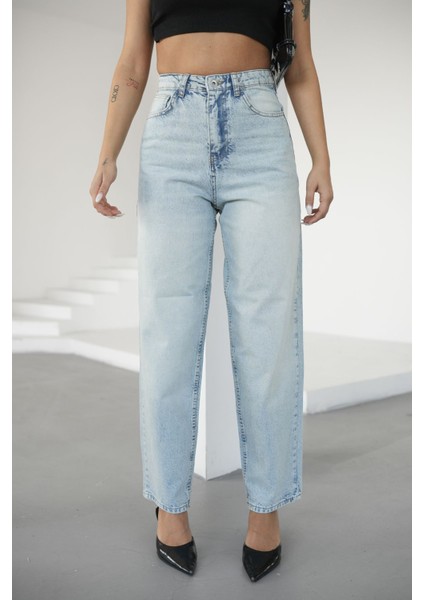 Kadın Buz Mavisi Balon Jeans Yüksek Bel fiyatları