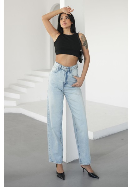 Kadın Buz Mavisi Balon Jeans Yüksek Bel modelleri