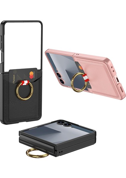 Galaxy Z Flip 7 Uyumlu Yüzüklü Kartlıklı Kılıf Kamera Korumalı Pu Deri Premium Kapak fiyatları