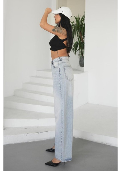 Kadın Mavi Baggy Pantolon Balon Jeans Yüksek Bel fırsatları