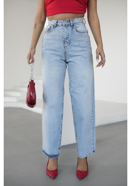 Açık Mavi Kadın Skater Jeans Bol Pantolon