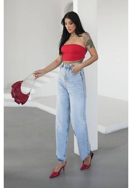 Açık Mavi Kadın Skater Jeans Bol Pantolon fiyatları