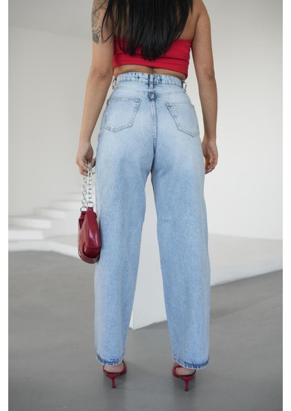 Açık Mavi Kadın Skater Jeans Bol Pantolon fırsatları