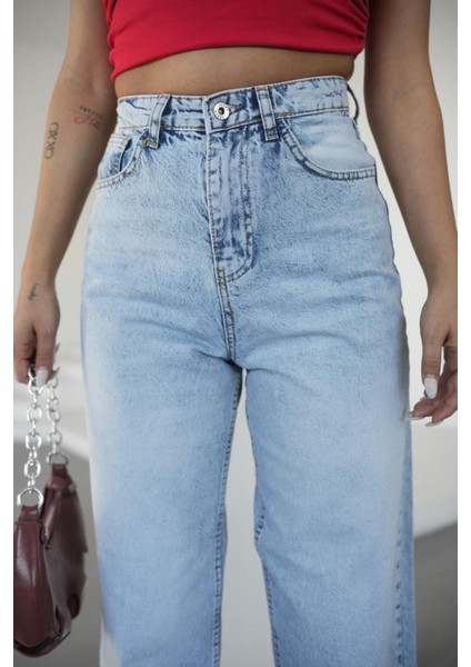Açık Mavi Kadın Skater Jeans Bol Pantolon indirimleri