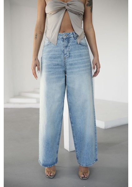 Kadın Buz Mavisi Baggy Jeans Yüksek Bel fiyatları