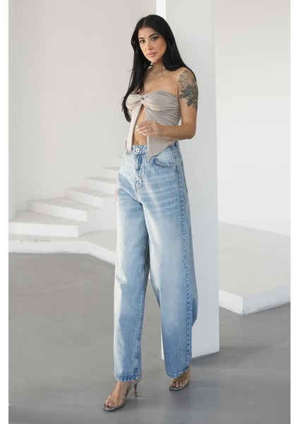 Kadın Buz Mavisi Baggy Jeans Yüksek Bel modelleri