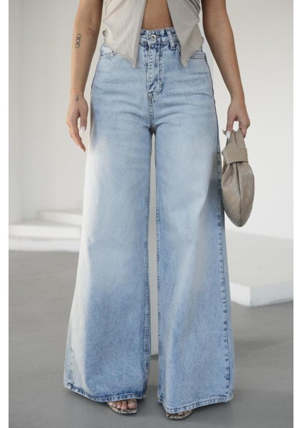 Açık Mavi Kadın Baggy Elephant Leg Kot Pantolon