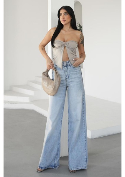 Açık Mavi Kadın Baggy Elephant Leg Kot Pantolon fiyatları