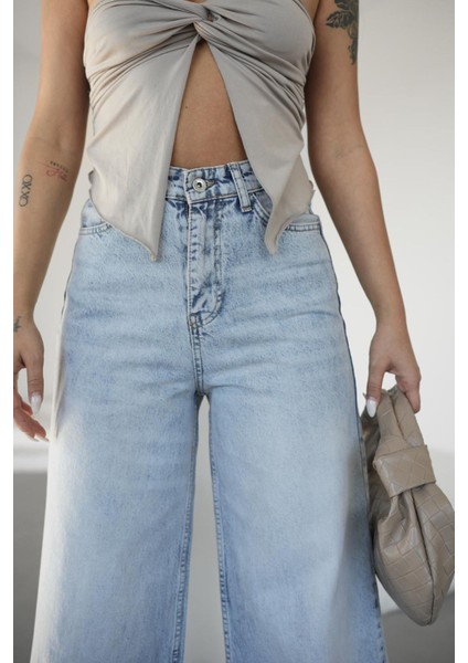 Açık Mavi Kadın Baggy Elephant Leg Kot Pantolon fırsatları