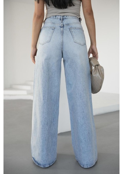 Açık Mavi Kadın Baggy Elephant Leg Kot Pantolon indirimleri