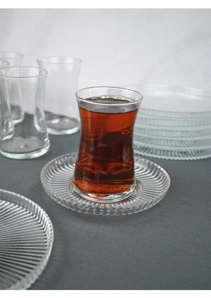 18 Parça Cam Çay Seti Takımı - Pasta Tabağı - Çay Bardağı ve Çay Tabağı Modern Kahvaltı Takımı Seti fiyatları