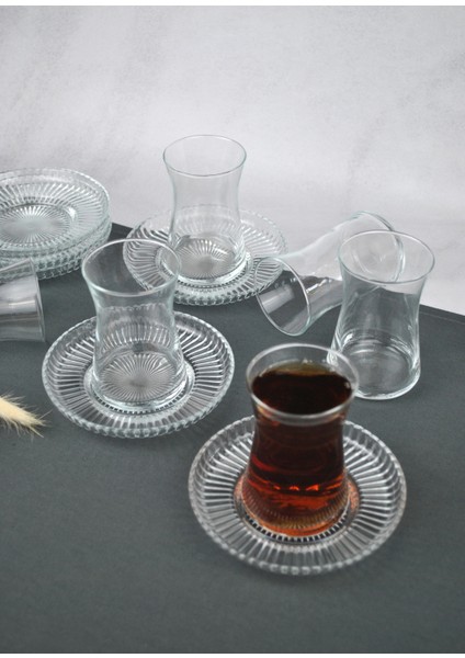 18 Parça Cam Çay Seti Takımı - Pasta Tabağı - Çay Bardağı ve Çay Tabağı Modern Kahvaltı Takımı Seti fırsatları