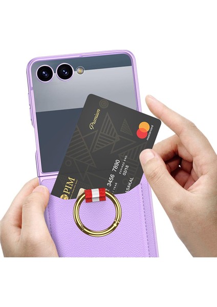 Galaxy Z Flip 7 Uyumlu Yüzüklü Kartlıklı Kılıf Kamera Korumalı Pu Deri Premium Kapak fiyatları