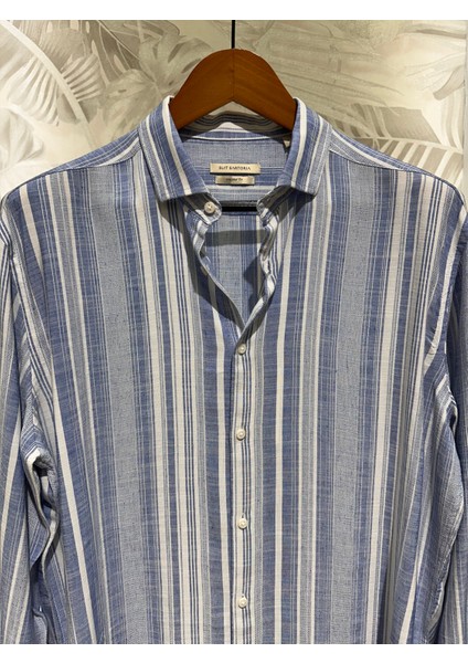 Erkek Uzun Kollu Çizgili Mavi Yazlık Gömlek 6090-16 modelleri
